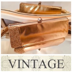 Vintage Gold Lame Glitter Vegan Leather Clutch Wedding Bride Bridesmaid Prom